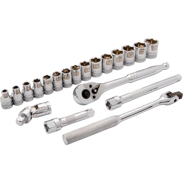 Tools 3/8" Drive 20 Piece 6 Point, Std Metric Socket Set, 6mm - 20mm